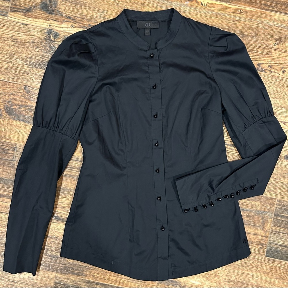 Banana Republic Fall 2009 Black Puff Sleeve Button-Up Blouse (XS)